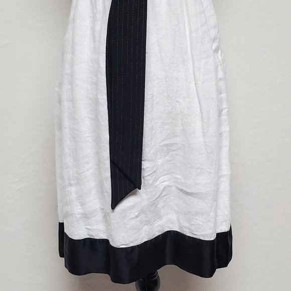Vintage BEBE Black Silk White Linen Smocked Tie Shoulder Mini Babydoll Dress XS - Picture 7 of 15